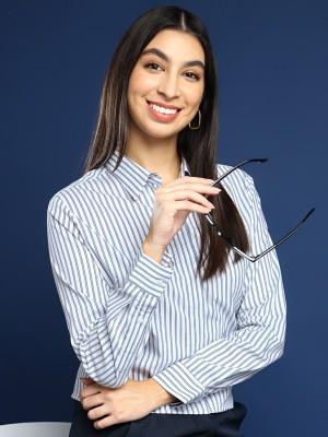 Hancock Women Striped Formal White Shirt