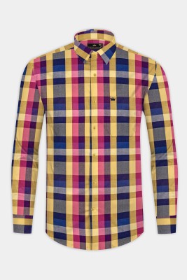 french crown Men Checkered Casual Yellow Shirt