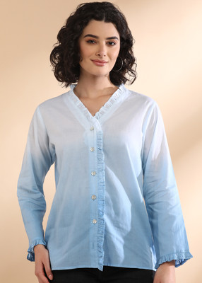 METRONAUT Women Printed Casual Blue Shirt
