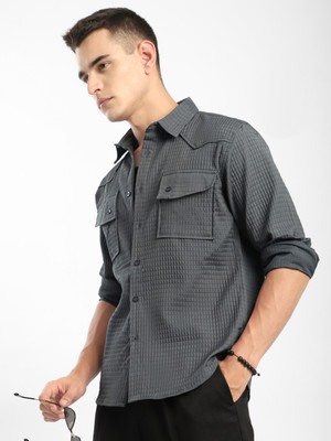 BEYOUNG Men Solid Casual Grey Shirt