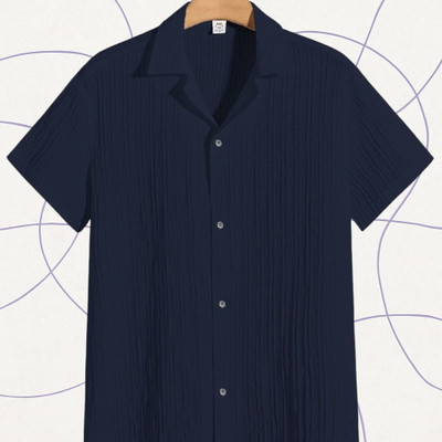 A Dearise Trend Men Self Design Casual Dark Blue Shirt