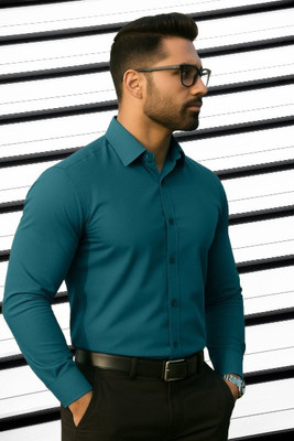 NEWSHIRTS Men Solid Formal Blue Shirt