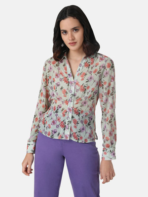 KAZO Women Floral Print Casual Green Shirt