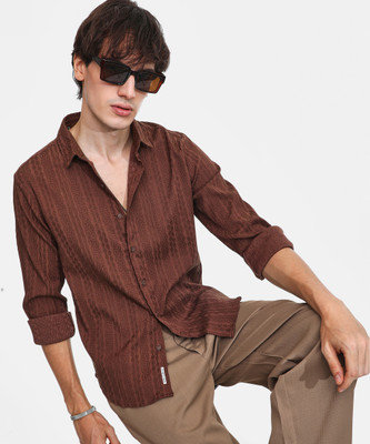 CAMPUS SUTRA Men Striped Casual Brown Shirt
