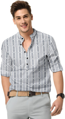 ALVIN ENTERPRISE Men Printed Straight Kurta(White, Grey)