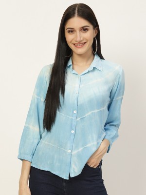 maaesa Women Solid Casual Dark Blue Shirt