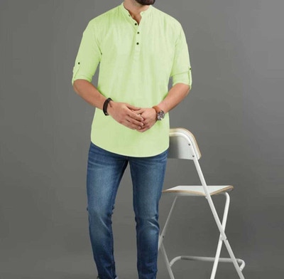 Vertali Industries Men Solid Straight Kurta(Light Green)