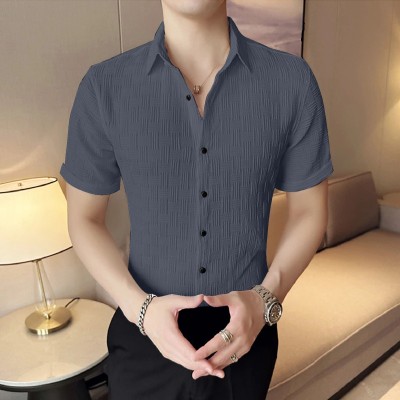 Vmdesigns Men Self Design Casual Grey Shirt