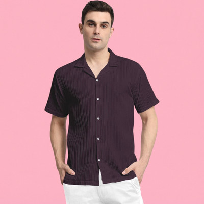 Looksky Men Self Design Casual Purple Shirt