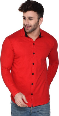 GEUM Men Solid Casual Red Shirt