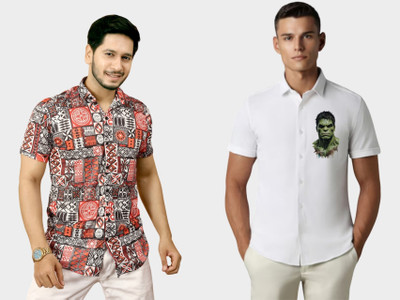 Emporium Men Printed, Solid Casual Red Shirt(Pack of 2)