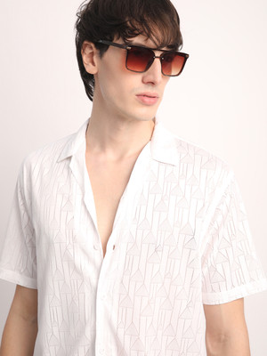 Voroxy Men Printed Casual White Shirt