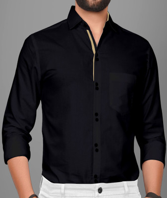Voroxy Men Solid Formal Black Shirt