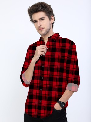 DORAEMON FASHION Men Checkered Casual Red Shirt