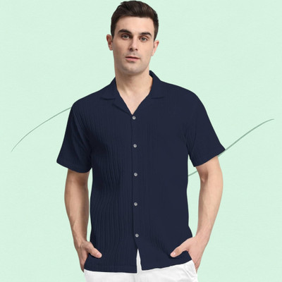 A Vebnor Men Self Design Casual Dark Blue Shirt