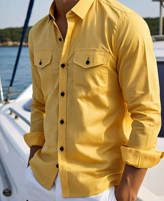 BADLAND Men Solid Casual Yellow Shirt