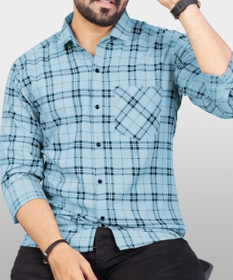 Keshav Men Checkered Casual Blue Shirt