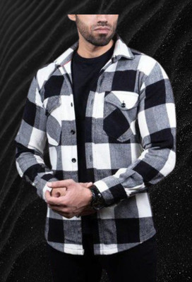 Om Creation Men Checkered Casual Black Shirt