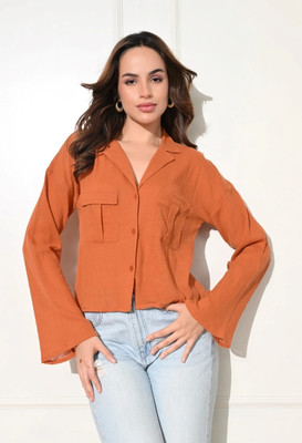 OTTAVIA Women Solid Party Brown Shirt