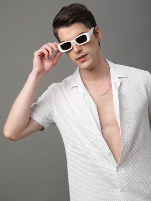 Voroxy Men Self Design Casual White Shirt