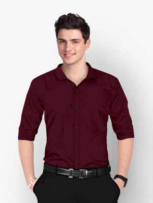 TRISHULFASHION Men Solid Casual Maroon Shirt