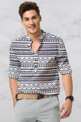 ISUEL FAB Men Ethnic Motifs Casual White Shirt