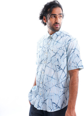 Estilocus Men Self Design Casual Blue Shirt