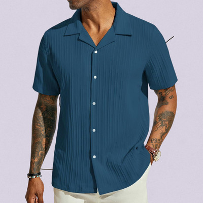 A Vebnor Men Self Design Casual Blue Shirt