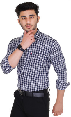 Marc Laurent Men Checkered Formal Blue Shirt