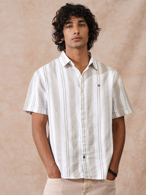 WROGN Men Striped Casual Brown, White Shirt