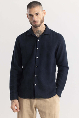 Snitch Men Solid Casual Dark Blue Shirt