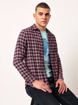 LEE Men Checkered Casual Blue, Pink Shirt