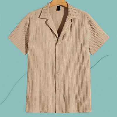 A DEEMOON TREND Men Self Design Casual Cream Shirt