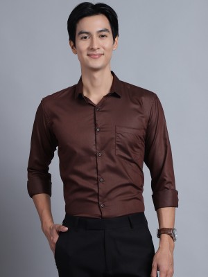 Majestic Man Men Solid Formal Brown Shirt