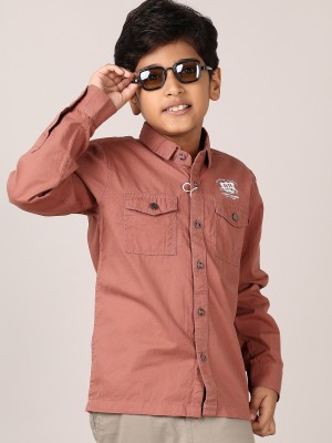 V-MART Boys Solid Casual Brown Shirt