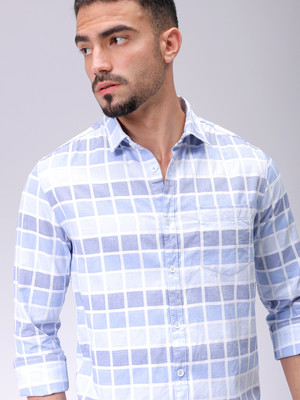 The Indian Garage Co. Men Checkered Casual Blue Shirt