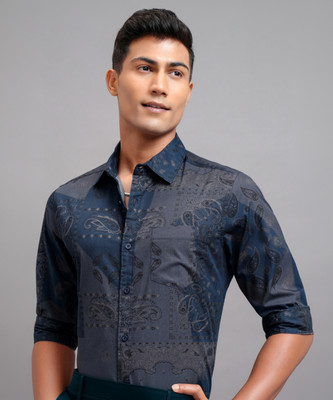 HIGHLANDER Men Printed Casual Blue Shirt
