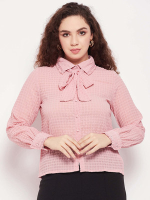 MADAME Women Self Design Casual Pink Shirt