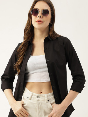Hancock Women Solid Casual Black Shirt