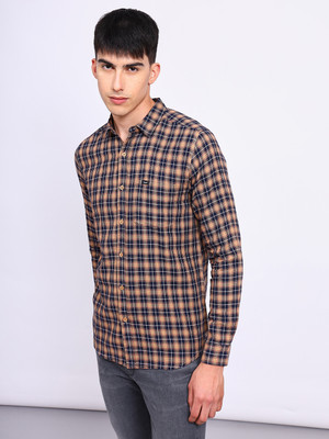 LEE Men Checkered Casual Brown Shirt