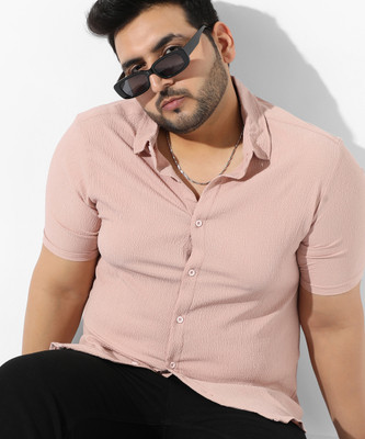 Instafab Plus Men Solid Casual Pink Shirt