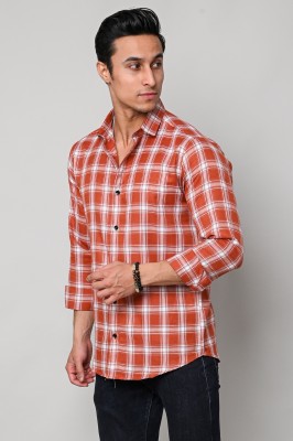 Dark Age Men Checkered Casual Orange Shirt