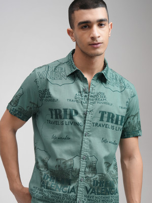 KETCH Men Printed Casual Blue Shirt