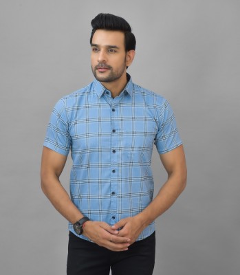 VZ Collection Men Checkered Formal Light Blue Shirt