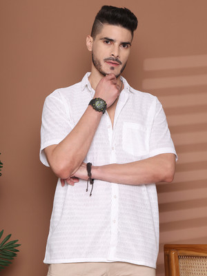 METRONAUT Men Self Design Casual White Shirt