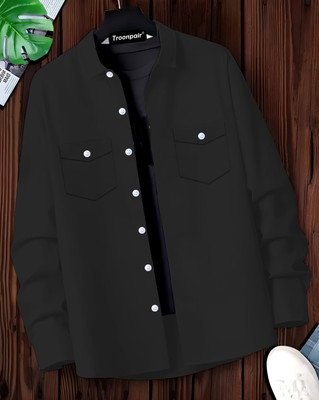 Troonpair Men Solid Casual Black Shirt