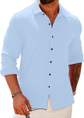 HEMADHAV Men Solid Casual Light Blue Shirt