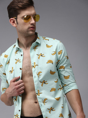 SHOWOFFFF Men Printed Casual Light Green Shirt