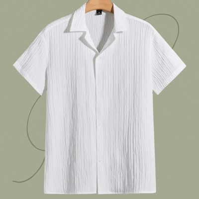 Looksky Men Self Design Casual White Shirt