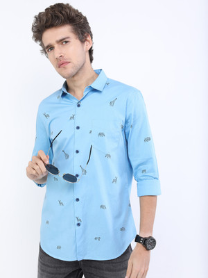 HIGHLANDER Men Printed Casual Blue Shirt